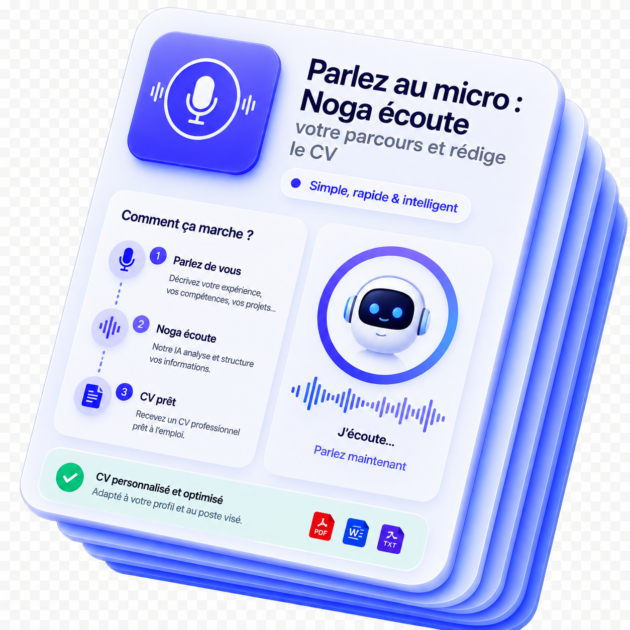 Assistant vocal qui écoute et rédige le CV